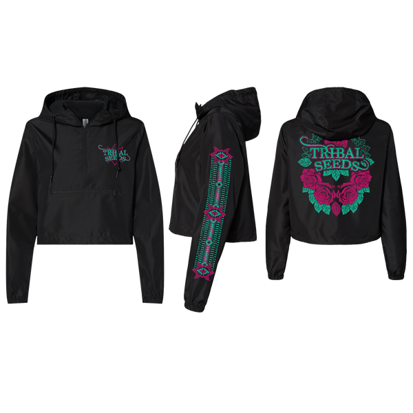 Women's Floral Logo Crop Windbreaker (Black)