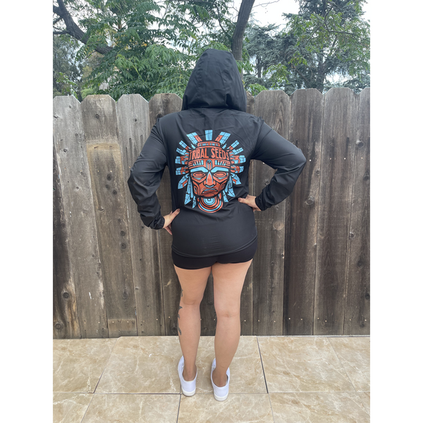 Women's Floral Logo Crop Windbreaker (Black)