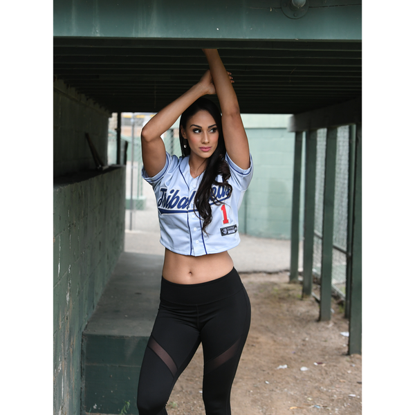 Women’s Crop Baseball Jersey (Blue/Gray)