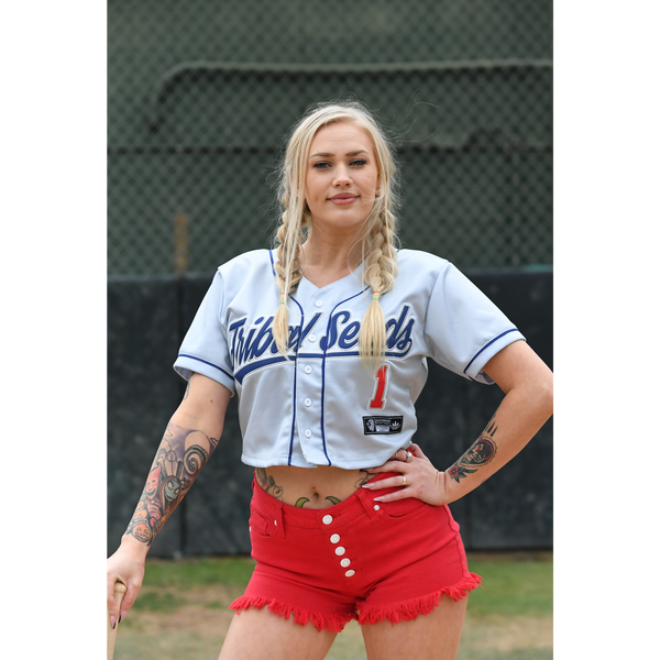 Women’s Crop Baseball Jersey (Blue/Gray)